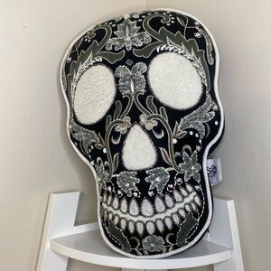 Christian LaCroix  Black Embroidered Skull Floral Pillow Accent Skeleton